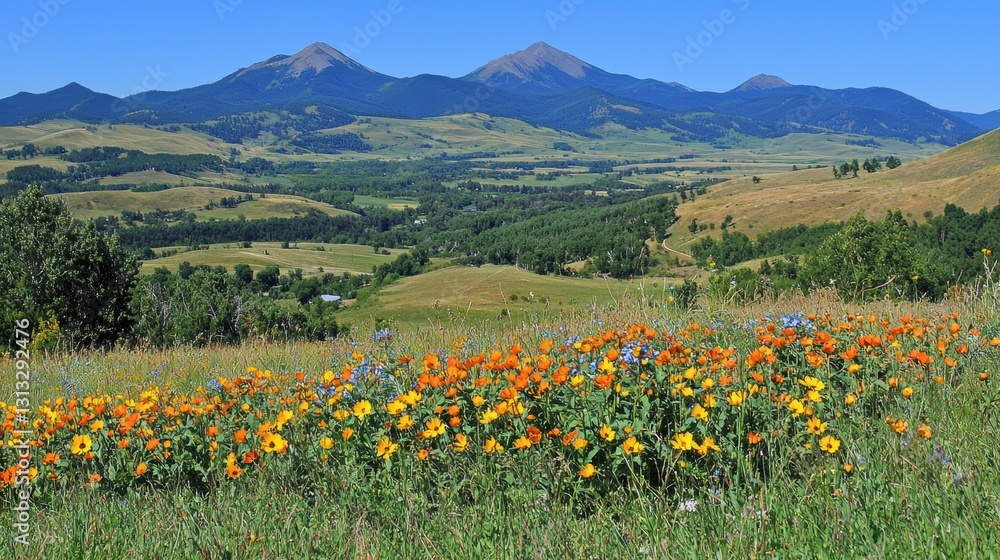 Captivating mountain view with vibrant wildflowers montana landscape photography natural beauty wide angle scenic serenity Captivating mountain view with vibrant wildflowers montana landscape photography natural beauty wide angle scenic serenity