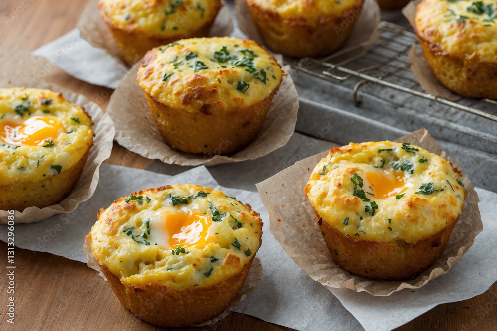Savory muffins with egg and cheese, baked to golden perfection, offering a delicious and satisfying breakfast or snack option