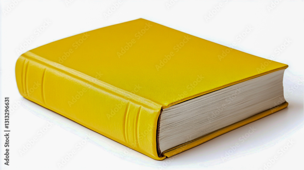 A cut-out of a yellow hardcover book, perfect for design projects, educational themes, reading concepts, stationery mockups, and literary presentations isolated on white background. A cut-out of a yellow hardcover book, perfect for design projects, educational themes, reading concepts, stationery mockups, and literary presentations isolated on white background.