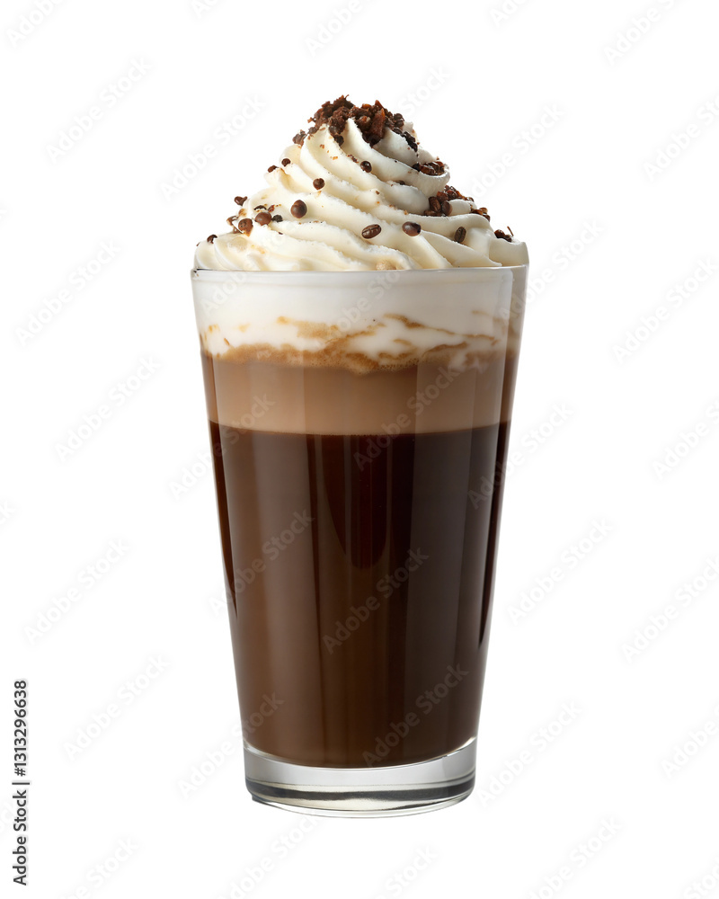 Espresso milkshake with chocolate drizzle isolated on white background Espresso milkshake with chocolate drizzle isolated on white background