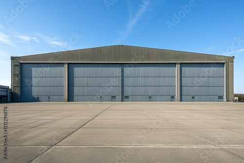 Wallpaper Mural Front View of a Large Hangar With Metal Profile Against a Clear Blue Sky Generative AI Torontodigital.ca