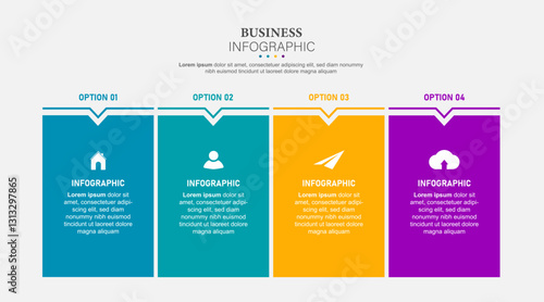 infographic label template with icons. 4 options or steps. Infographics for business concept. Can be used for info graphics, flow charts, presentations, web sites, banners, printed materials.