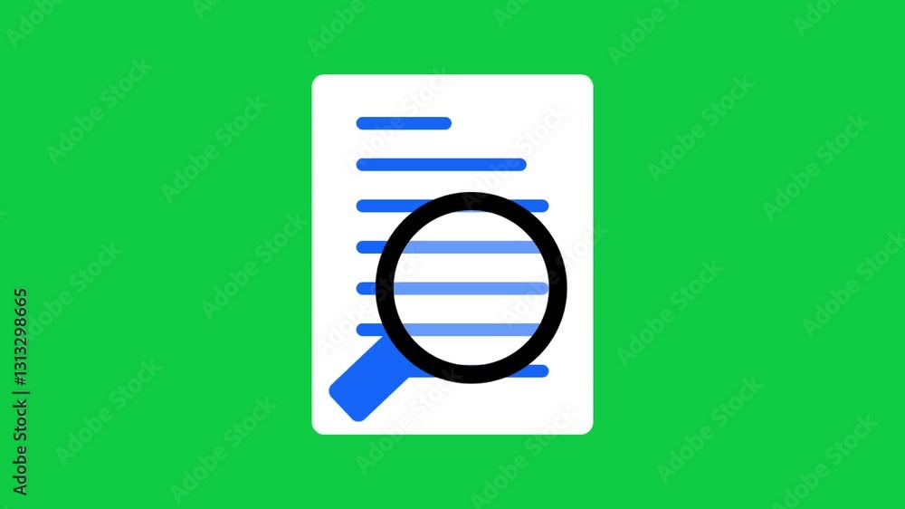 White document icon with blue lines and a magnifying glass on a bright green background.
White document icon with blue lines and a magnifying glass on a bright green background.