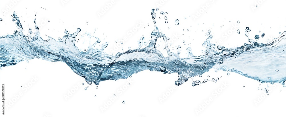 Dynamic image showcasing water splashing and flowing beautifully across a white background capturing movement : Generative AI Dynamic image showcasing water splashing and flowing beautifully across a white background capturing movement : Generative AI