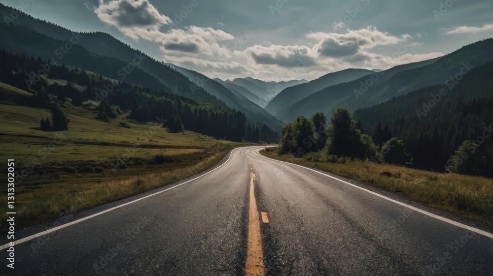 Fototapeta premium A tranquil road cutting through majestic mountains, generate AI