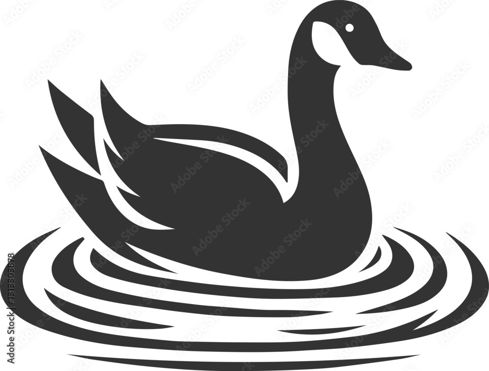 silhouette of a goose swimming with ripples around it animal vector silhouette of a goose swimming with ripples around it animal vector