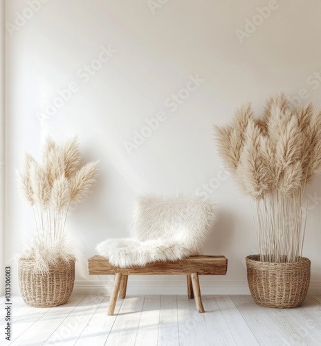 Bohemian living room decor with pampas grass