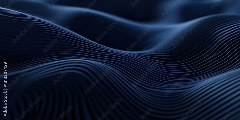 Obraz premium Abstract dark blue wave pattern with smooth lines creating a sense of fluid motion, perfect for modern design and technology backgrounds.