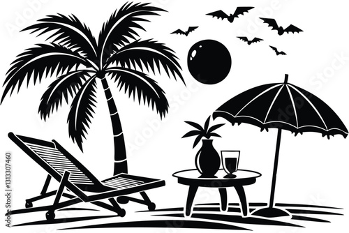 summer Scene With A Beach Chair With small Palm Trees