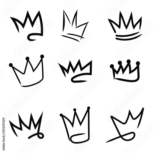 Hand-Drawn Crown Doodle Vector Set for Design and Branding
