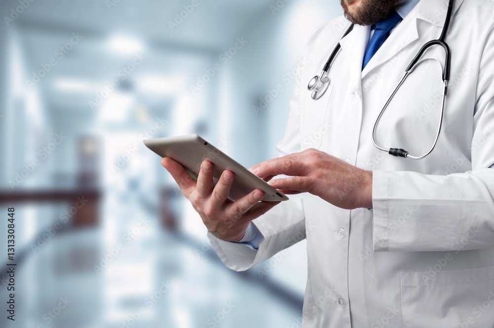 vet doctor with tablet computer in clinic for research