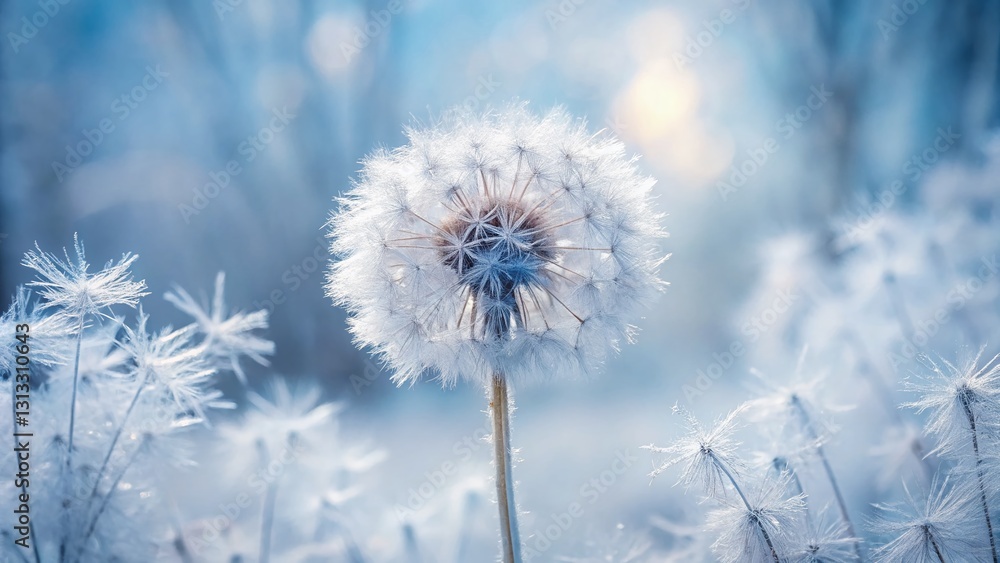 Obraz premium Minimalist Frosty Dandelion Seed Head Winter Wonderland Garden Pattern