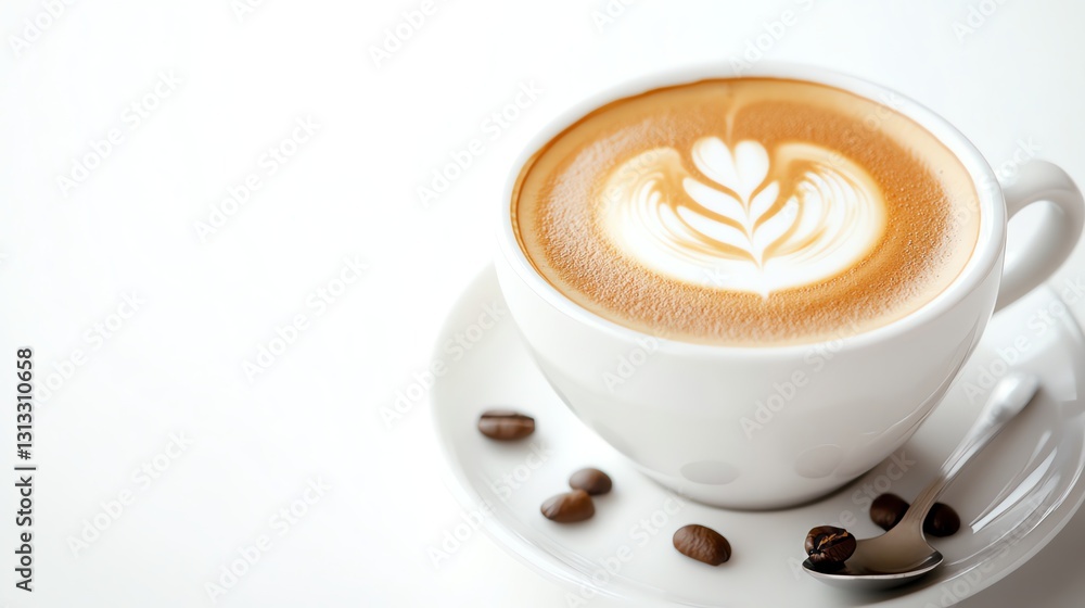 Savoring a Delightful Coffee Cup with Beautiful Latte Art and Coffee Beans Savoring a Delightful Coffee Cup with Beautiful Latte Art and Coffee Beans