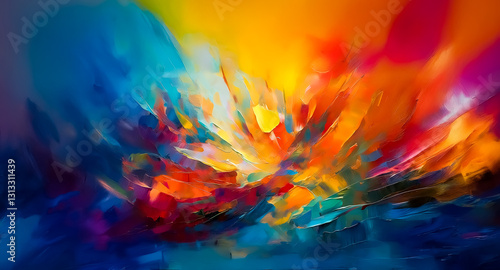 Colorful abstract background with dynamic brushstrokes. Vivid hues blend in a splash of artistic expression creating an energetic and modern visual texture.