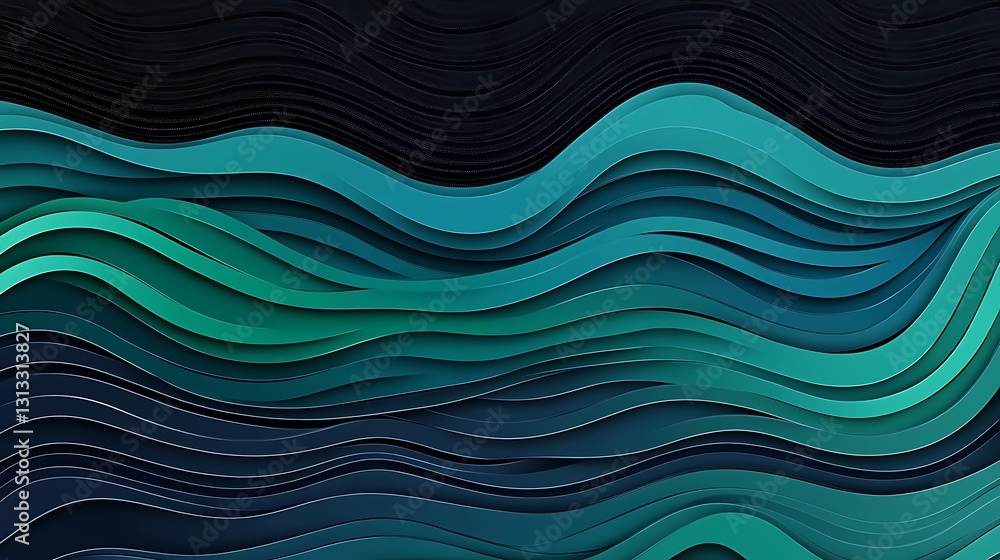 Teal and Midnight Blue Abstract Waves: Digital Papercut Illustration AI Generated Teal and Midnight Blue Abstract Waves: Digital Papercut Illustration AI Generated