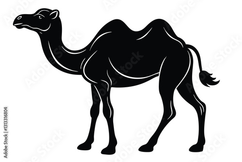 Black camel silhouette on white background
