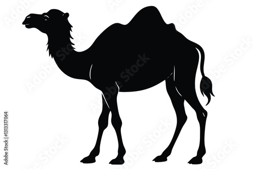 Black camel silhouette on white background