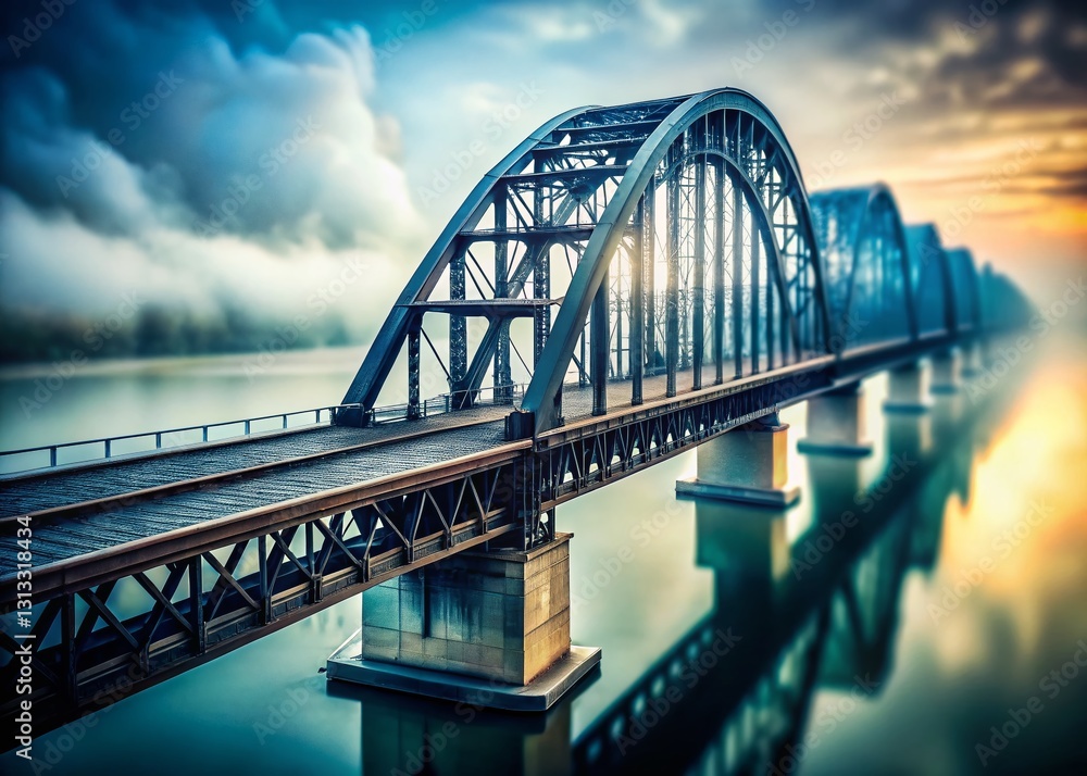 Misty Steel Train Bridge - Tilt-Shift Miniature Landscape Misty Steel Train Bridge - Tilt-Shift Miniature Landscape
