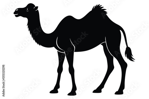 black silhouette of camel caravan on white background