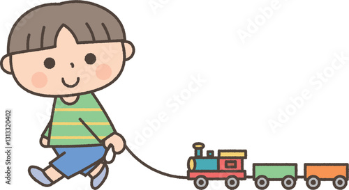 おもちゃの汽車で遊ぶ男の子