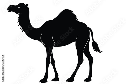 black silhouette of camel caravan on white background