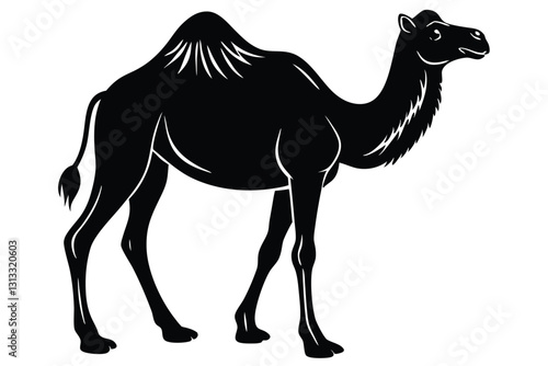 black silhouette of camel caravan on white background