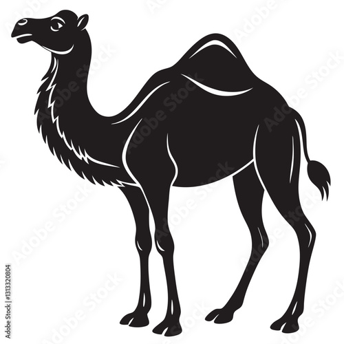 black silhouette of camel caravan on white background