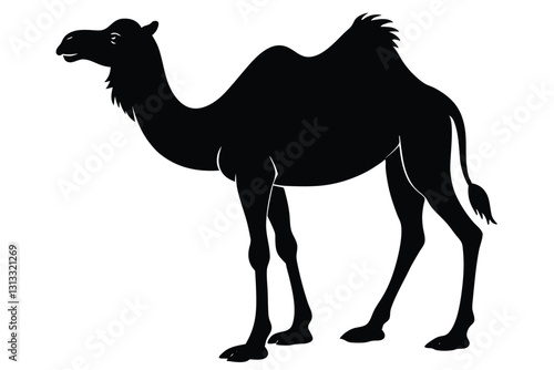 A camel with a black silhouette of a camel