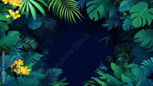 Wallpaper Mural Lush jungle frame backdrop with vibrant tropical foliage and blossoms ideal for text overlay on vibrant background space illustration Torontodigital.ca