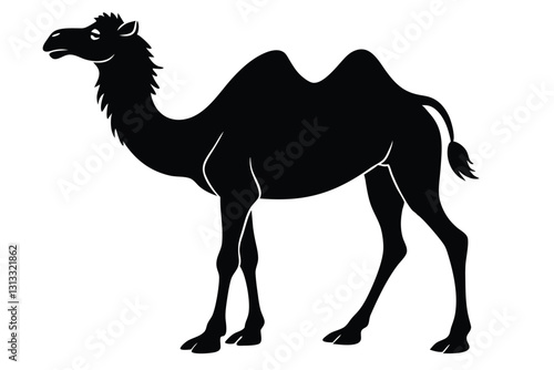 A camel with a black silhouette of a camel