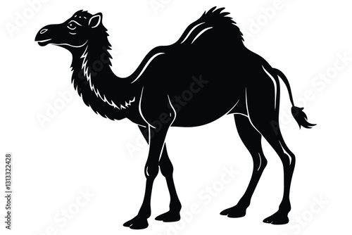 A camel with a black silhouette