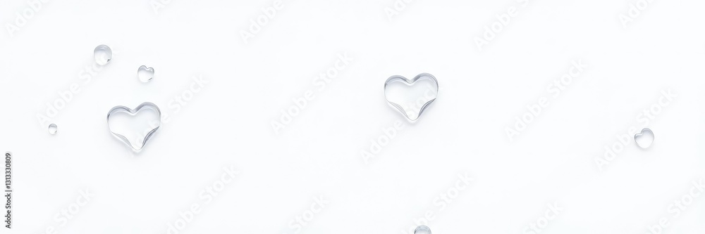 Heart shaped water droplets floating on a white background, abstract, fresh, minimalistic Heart shaped water droplets floating on a white background, abstract, fresh, minimalistic