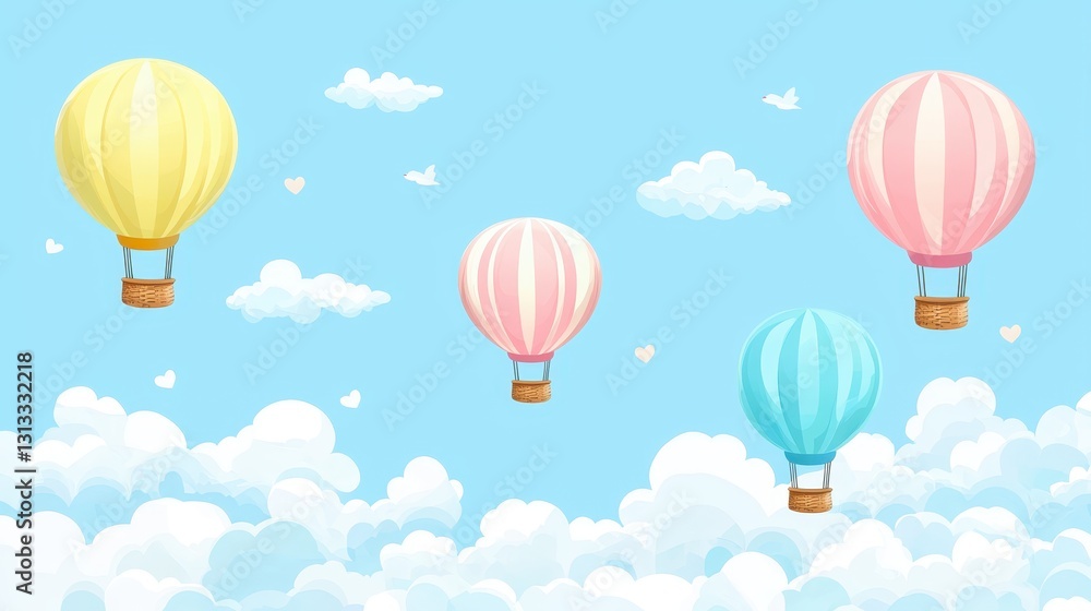 Fototapeta premium Colorful Hot Air Balloons Floating in a Clear Blue Sky