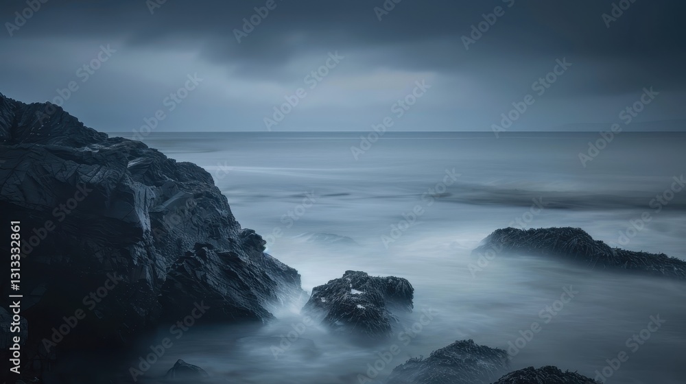 Misty Seascape Under a Gloomy Sky Creating Mystical Vibes Misty Seascape Under a Gloomy Sky Creating Mystical Vibes