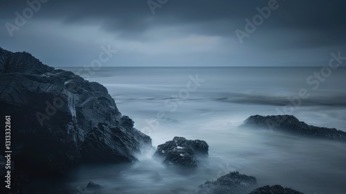Misty Seascape Under a Gloomy Sky Creating Mystical Vibes