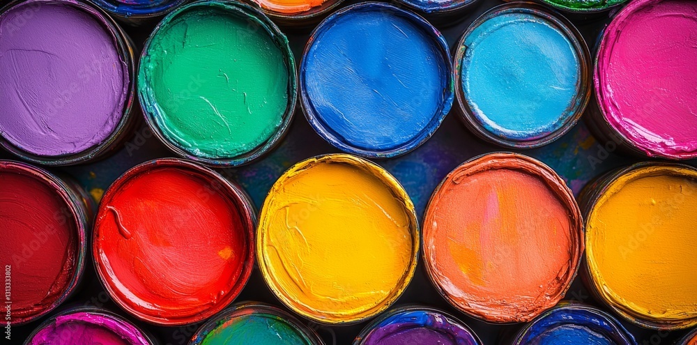 A lively banner featuring paint cans or tins for enhancing home aesthetics A lively banner featuring paint cans or tins for enhancing home aesthetics