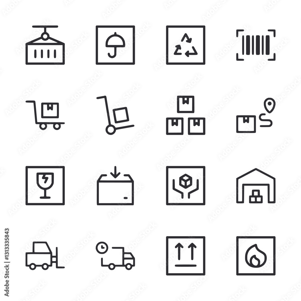 A set of black and white icons for a shipping company A set of black and white icons for a shipping company