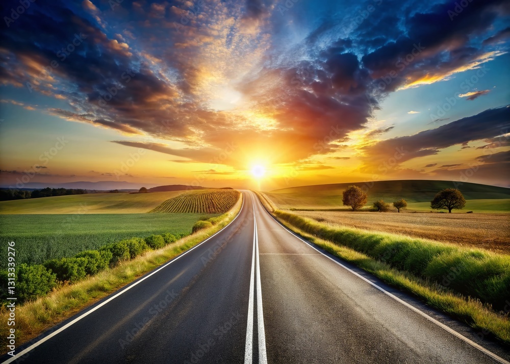 Fototapeta premium Panoramic View of Two Winding Roads Converging at Horizon