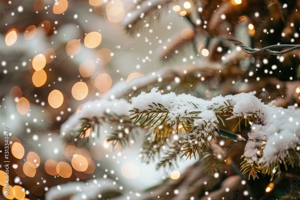 Fresh snow delicately blankets tree branches in winter landscape. Fresh snow delicately blankets tree branches in winter landscape.
