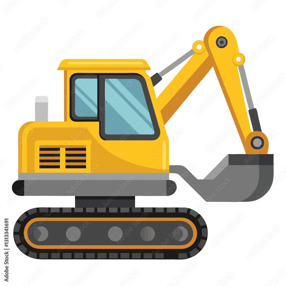 Yellow Excavator Construction Machine on Tracks with Arm and Bucket Yellow Excavator Construction Machine on Tracks with Arm and Bucket