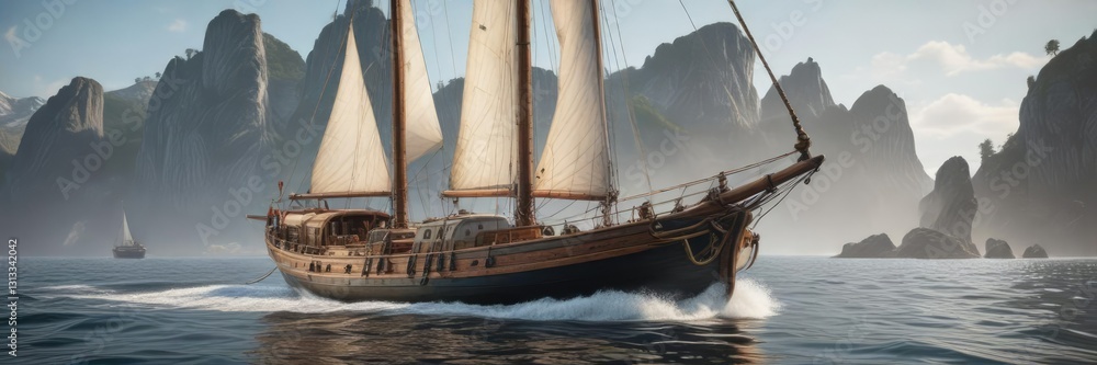 Fototapeta premium Klassisches Segelboot mit markantem Anker und Lüftungsschlitze, sailing yacht, boat anchor