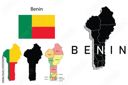 Benin flag and map illustration vector. photo