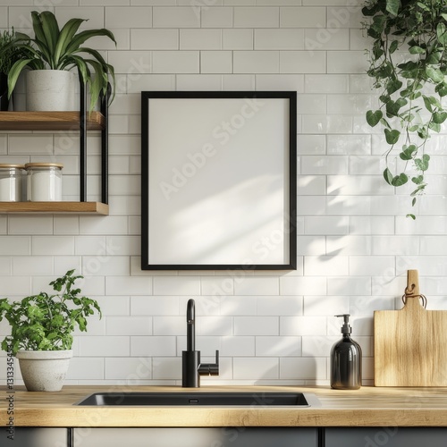 Modern Kitchen Mockup with Plants and Frame  2 