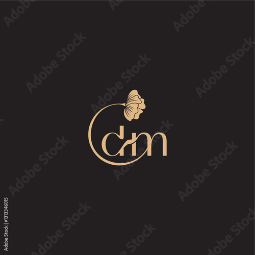 modern circle floral DM initial line logo monogram wedding concept letter