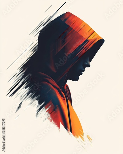 Silhouette of a person wearing a hoodie and looking down sideways