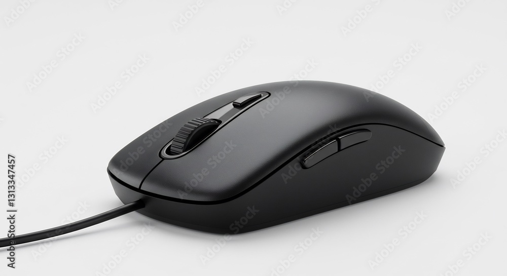 Sleek black computer mouse subtly illuminated against a bright white background. AI Generated Sleek black computer mouse subtly illuminated against a bright white background. AI Generated