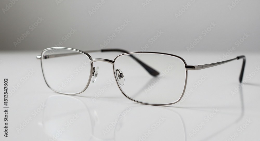 Sleek silver rectangular glasses reflect soft light. AI Generated Sleek silver rectangular glasses reflect soft light. AI Generated