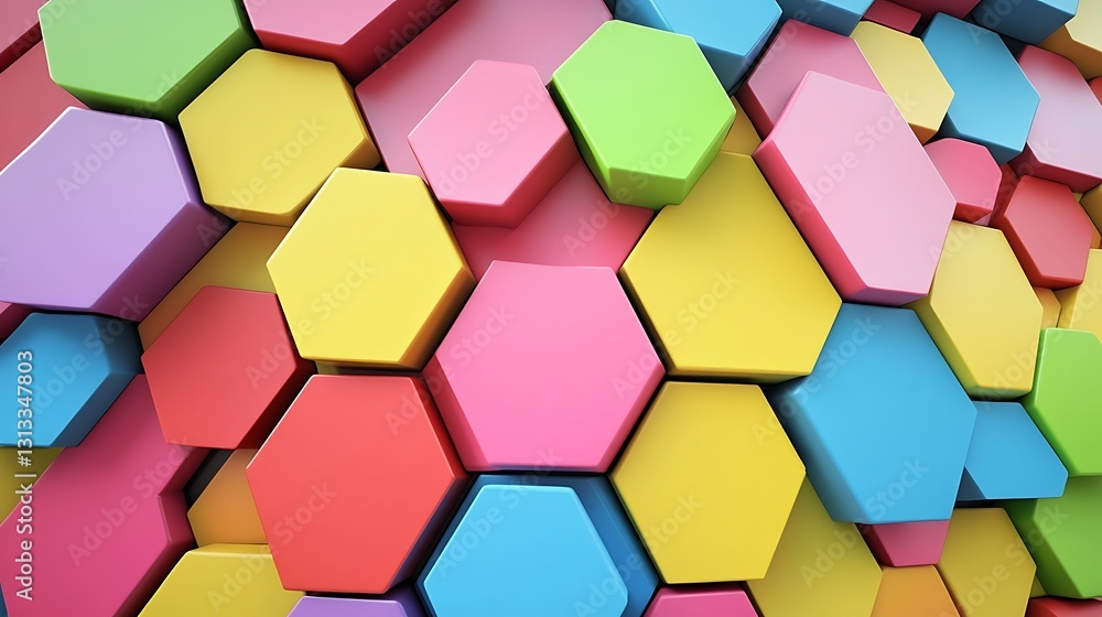 Colorful 3D hexagonal blocks create a vibrant, textured wall background, usable for design Colorful 3D hexagonal blocks create a vibrant, textured wall background, usable for design