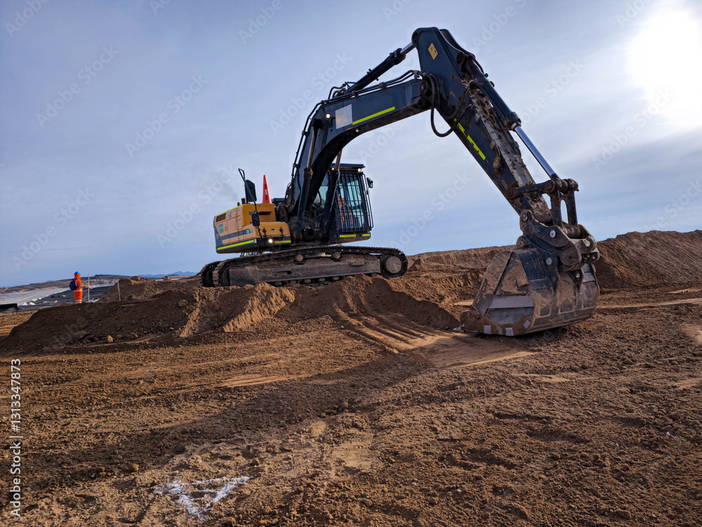 Obraz premium Excavator machinery working on bulk earthworks