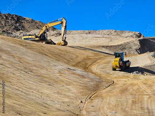 Construction machinery working in mine photo